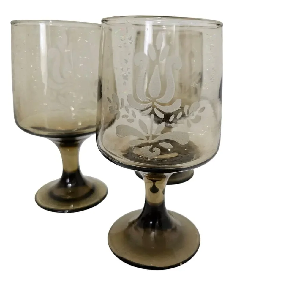 Vintage Pfaltzgraff Wine Glasses 12 oz. VILLAGE Tawny Brown 3- (1970s)